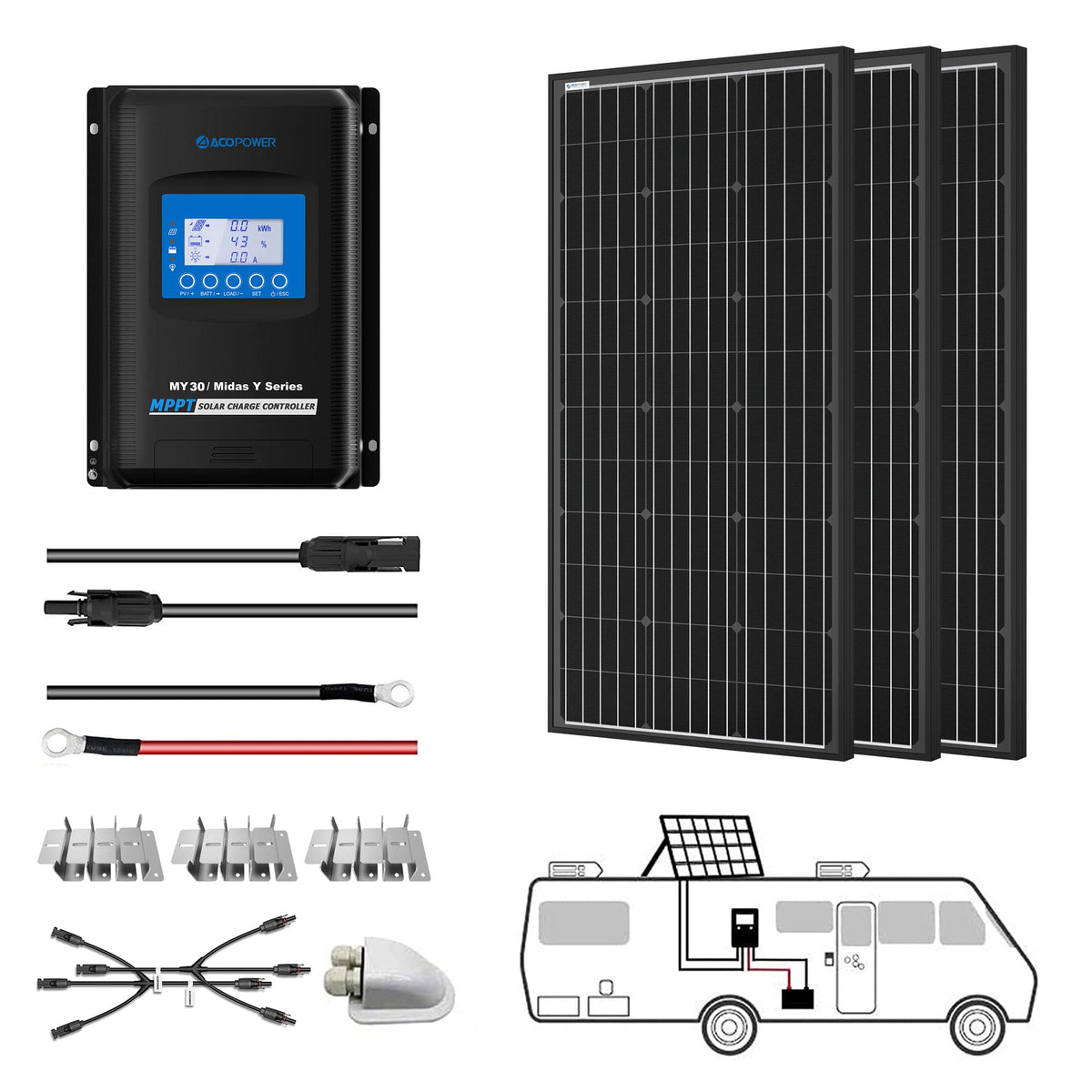 300 Watt Monocrystalline Solar Panel Kit with 30A MPPT Charge Controller Y9102