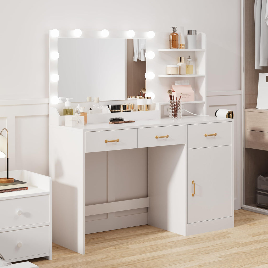 White Vanity Desk with Mirror and Lights M20253