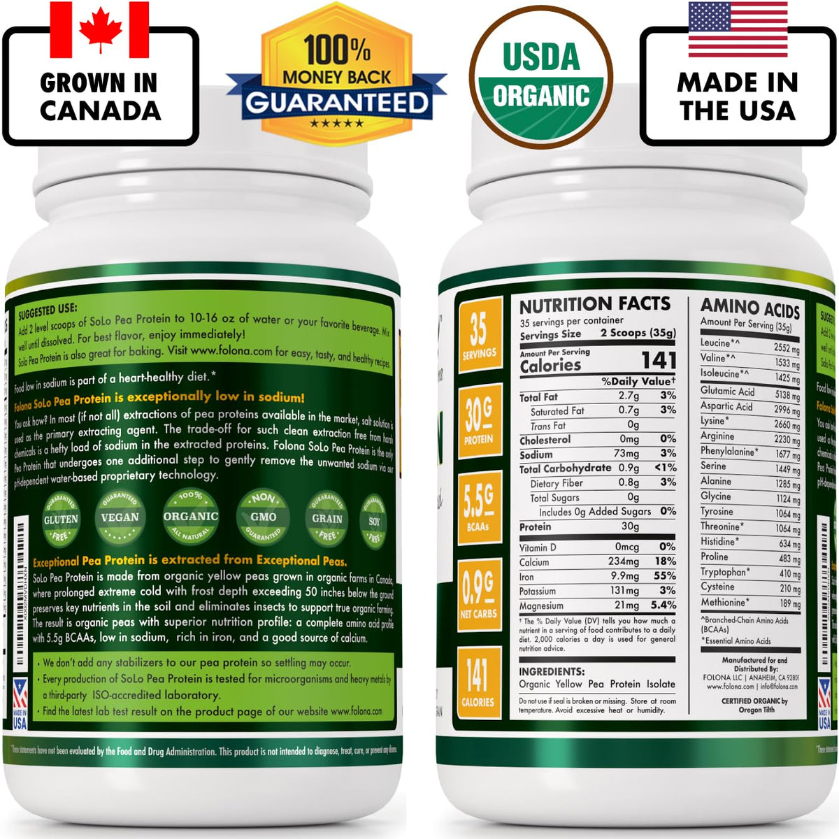Organic Pea Protein Isolate Unflavored Vegan Protein Powder 2.7 lbs I359598