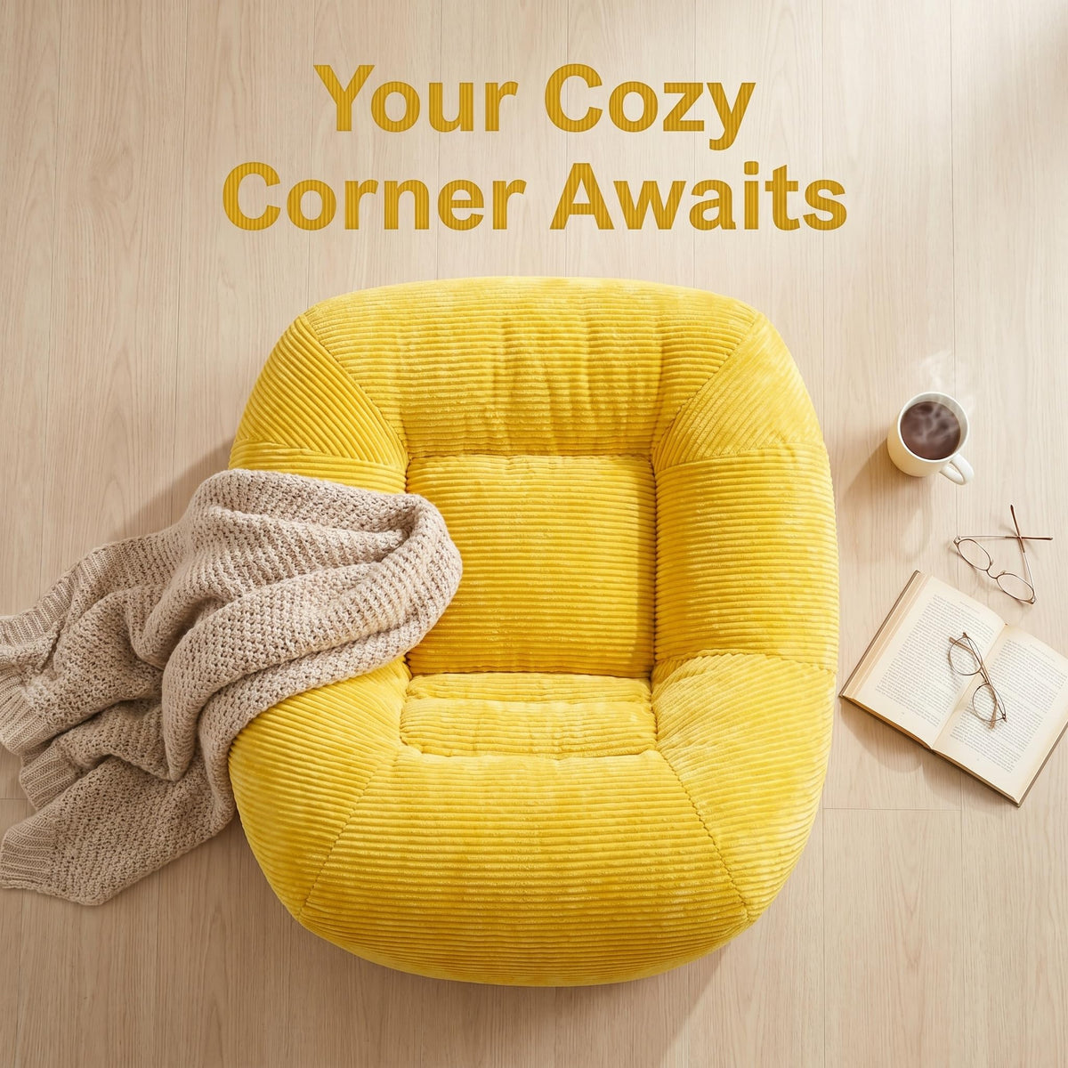 Oversized Corduroy Memory Foam Bean Bag Chair X298736