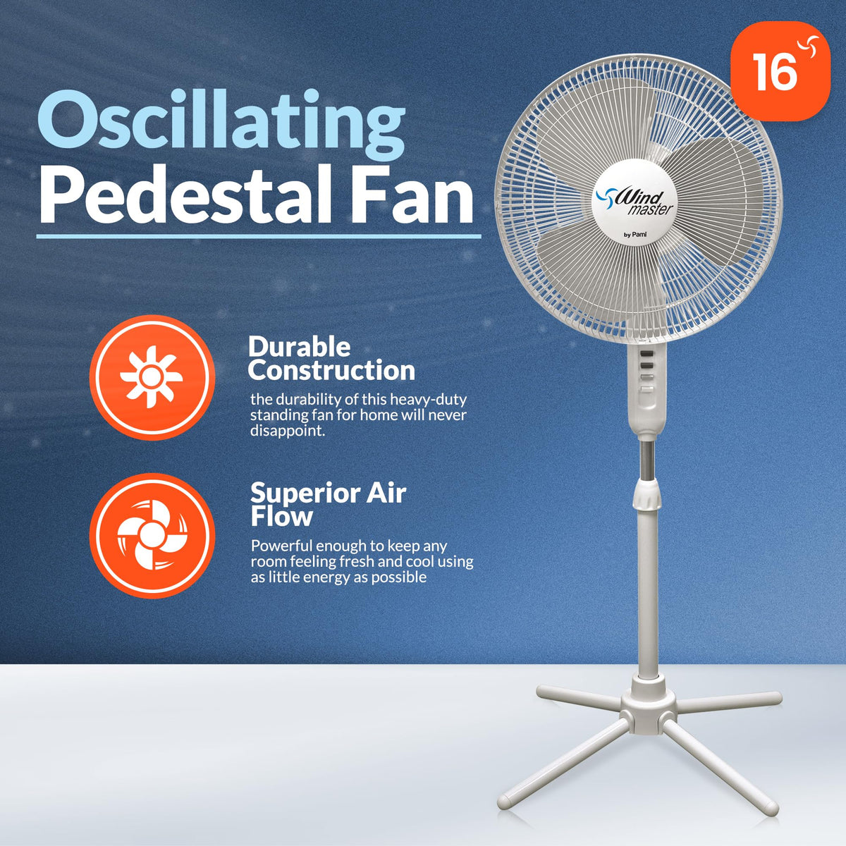 16 in Oscillating Pedestal Fan, 3 Speed, White C1945