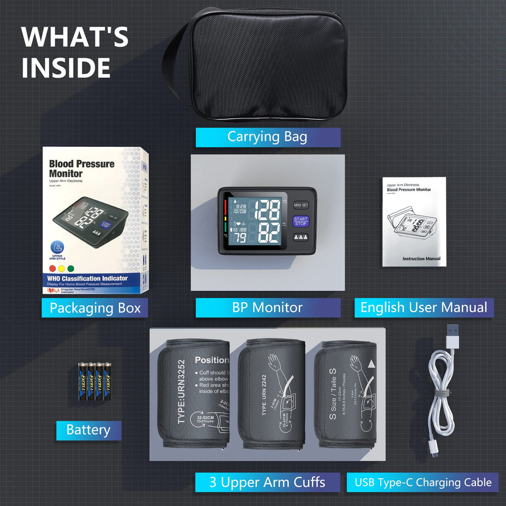Blood Pressure Machine Upper Arm, 3 Size Cuffs, Automatic Digital BP Monitor, Large Backlit LCD I215386