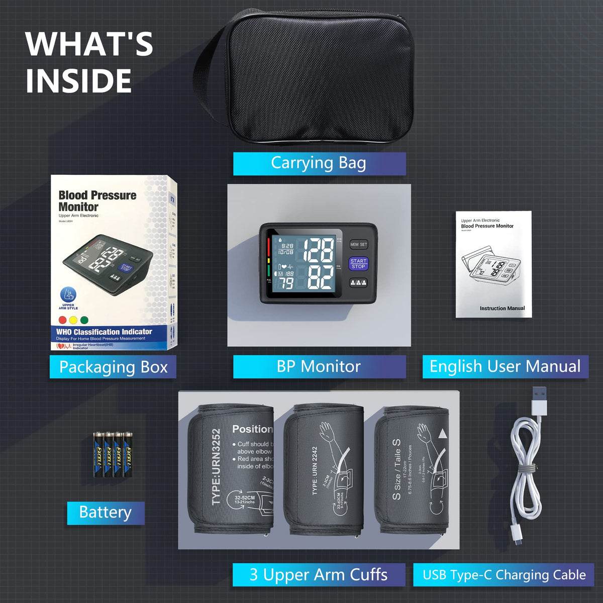 Blood Pressure Machine Upper Arm, 3 Size Cuffs, Automatic Digital BP Monitor, Large Backlit LCD I215386