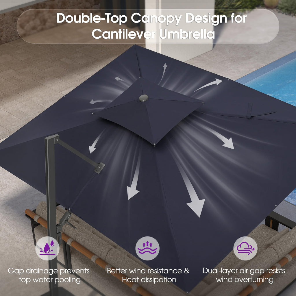 Navy Blue 10' X 13' Dual-Top Cantilever Umbrella with Base B63274