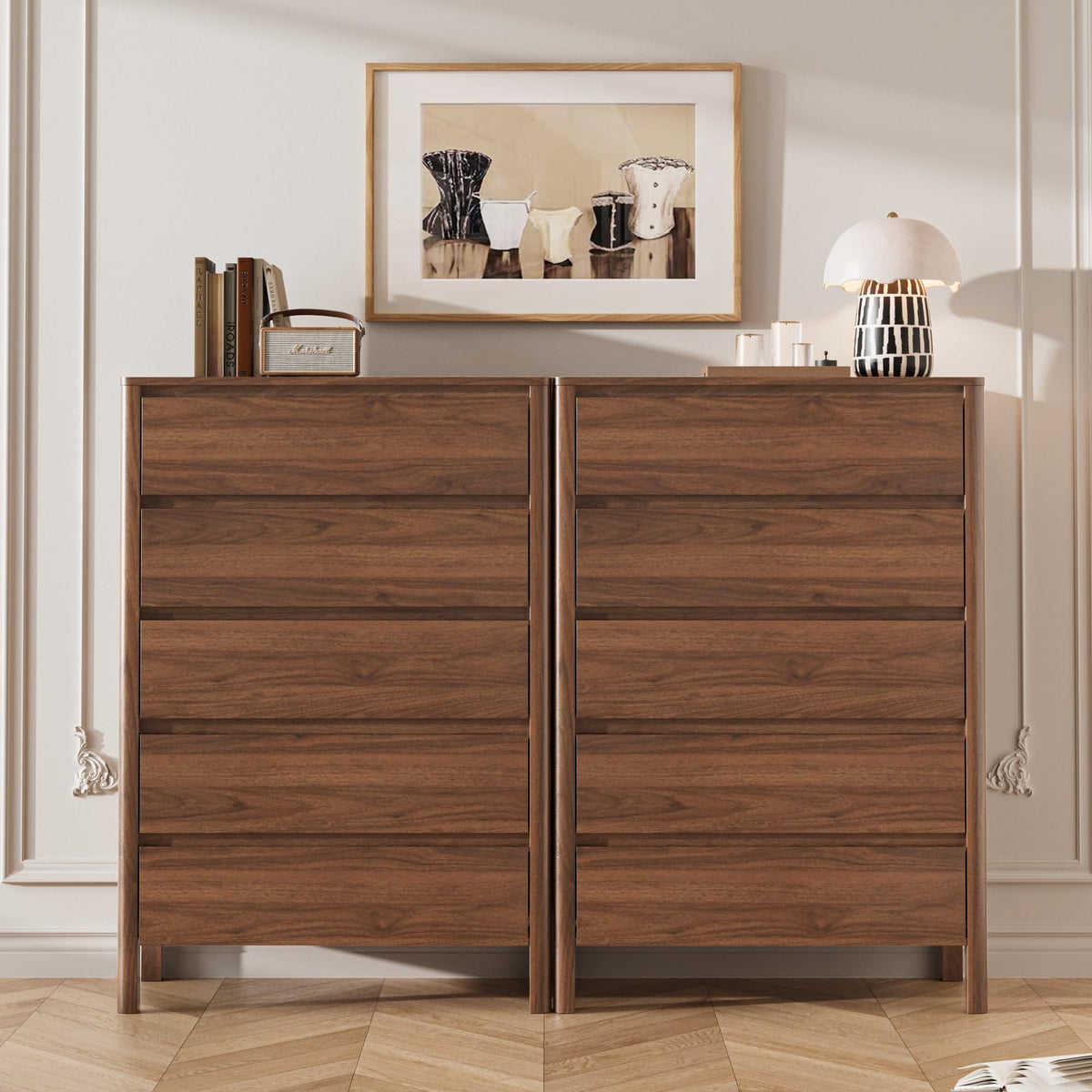 Walnut 5 Drawer Wood Dresser W865682