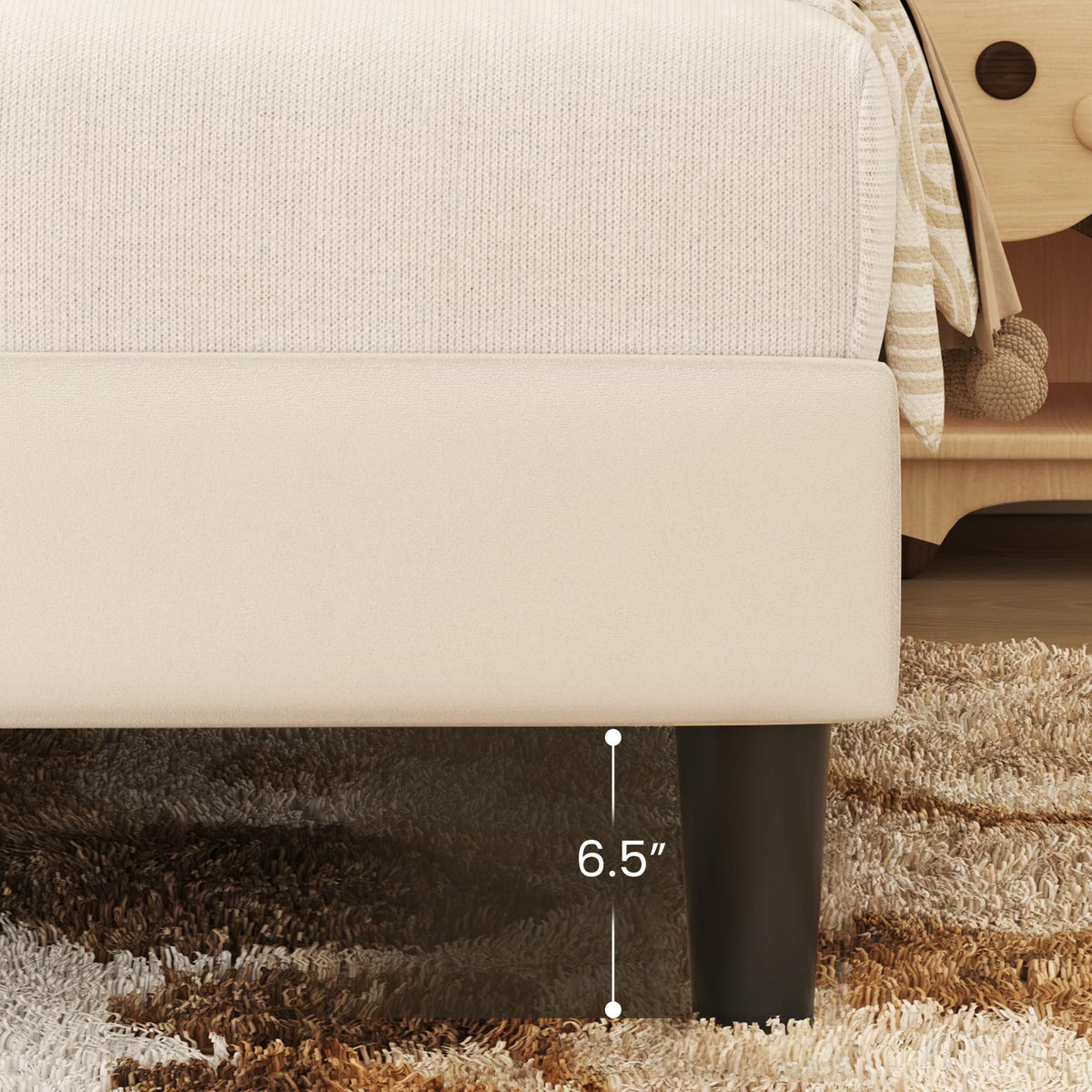 Beige Velvet Upholstered Twin Platform Bed Frame D878