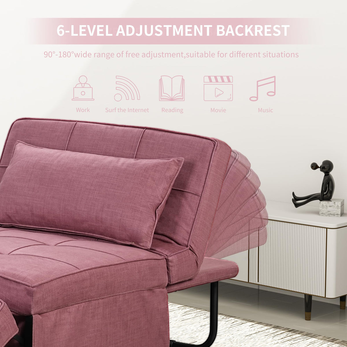 Pink Convertible Sofa Bed O8007