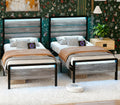 Twin Bed Frame Set of 2 with LED Headboard and USB Charging Station F739