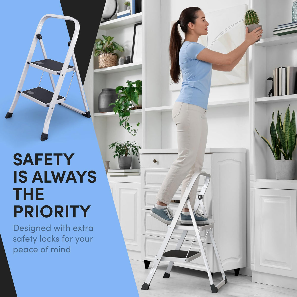 2-Step Folding Steel Ladder with Anti-Slip Platform H91816