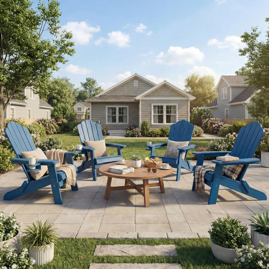 Folding Adirondack Chairs Set of 4 All-Weather Outdoor Chair with Cup Holder A4010