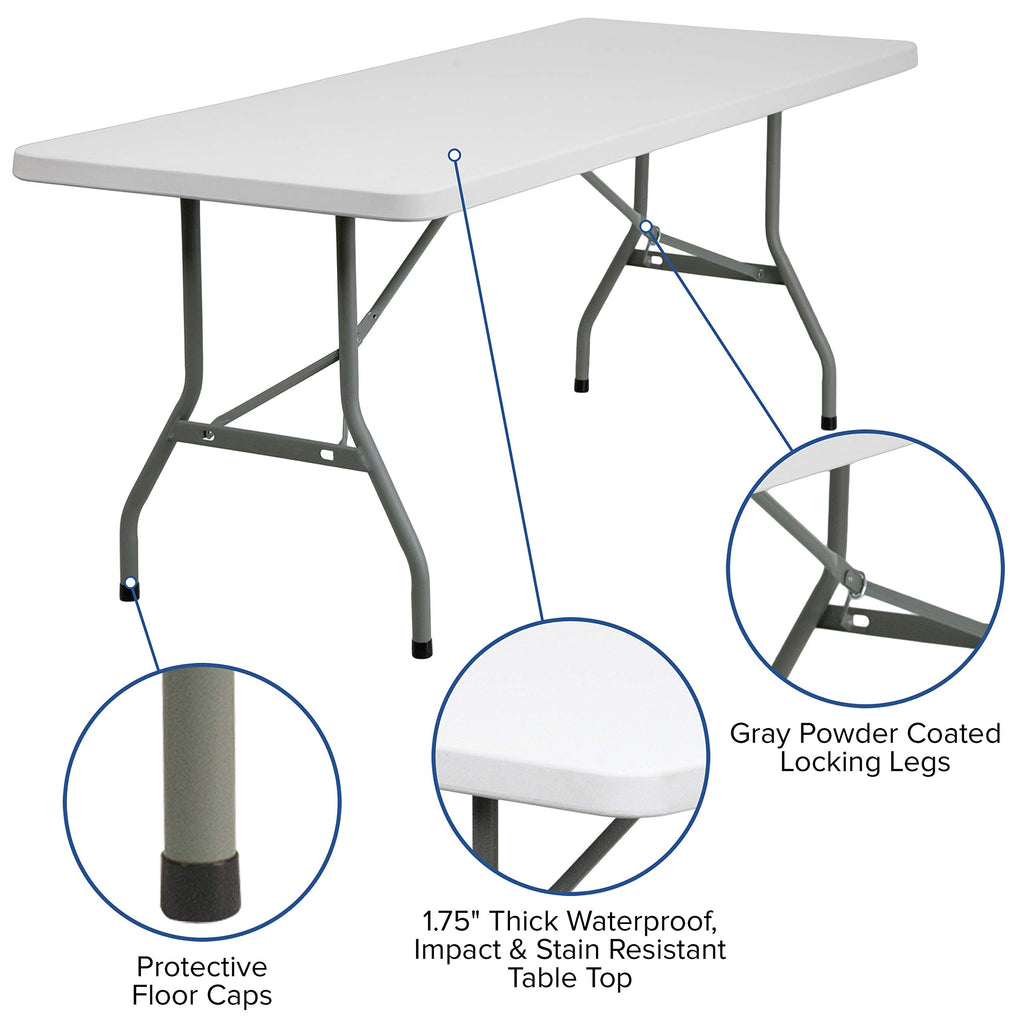 6 Pack 6-Foot Granite White Plastic Folding Table Y33354