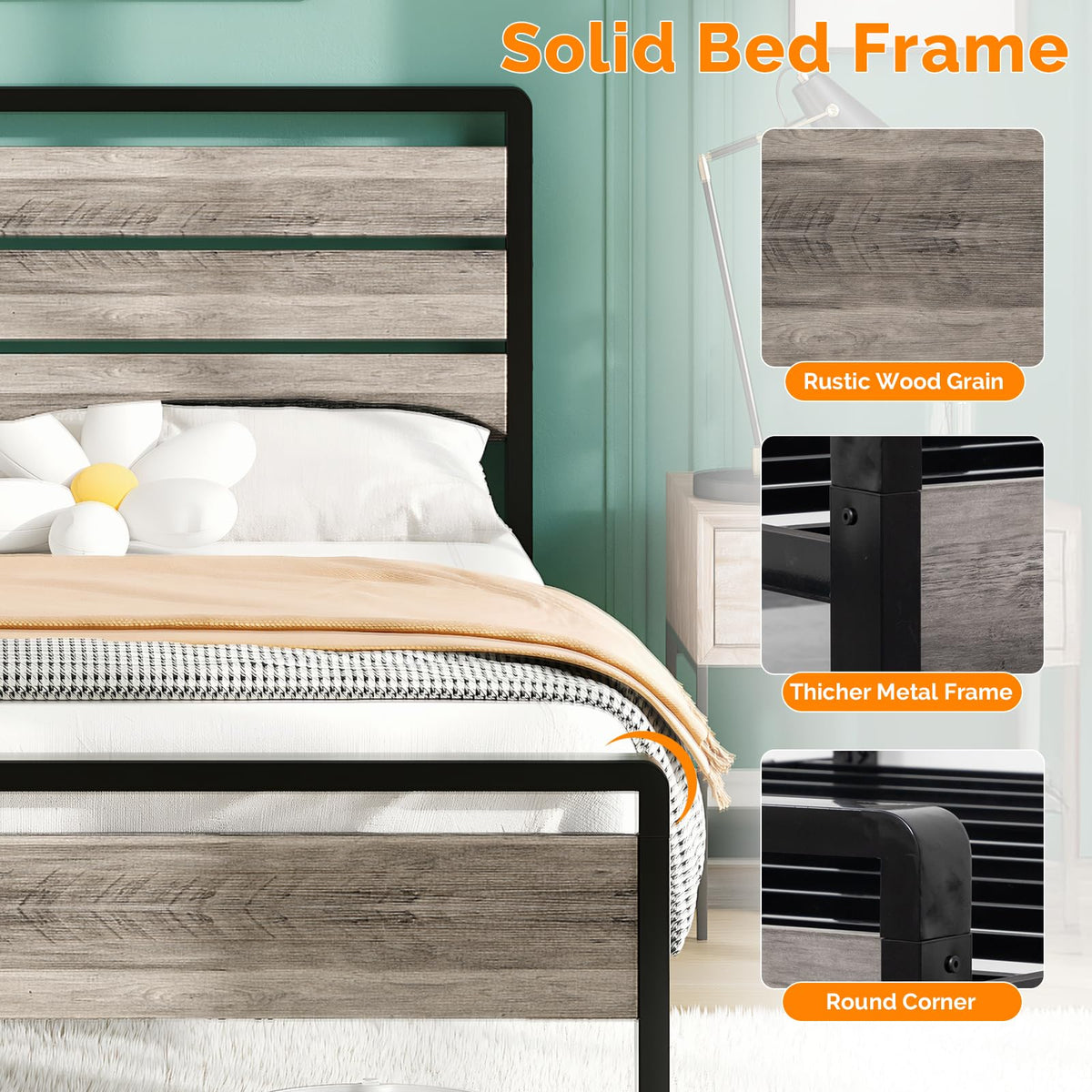 Twin Bed Frame Set of 2 with LED Headboard and USB Charging Station F739
