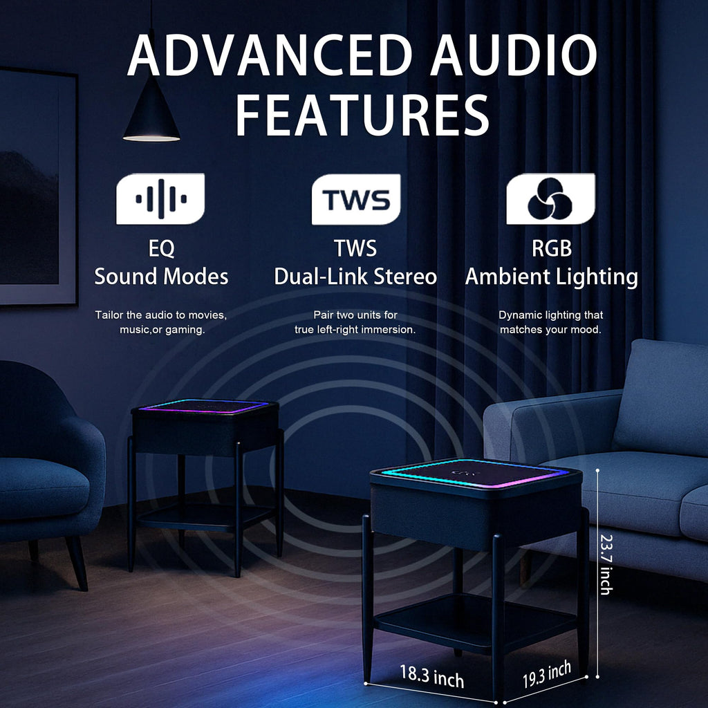 Black LED Smart Nightstand with Bluetooth Speaker & Wireless Charging G754