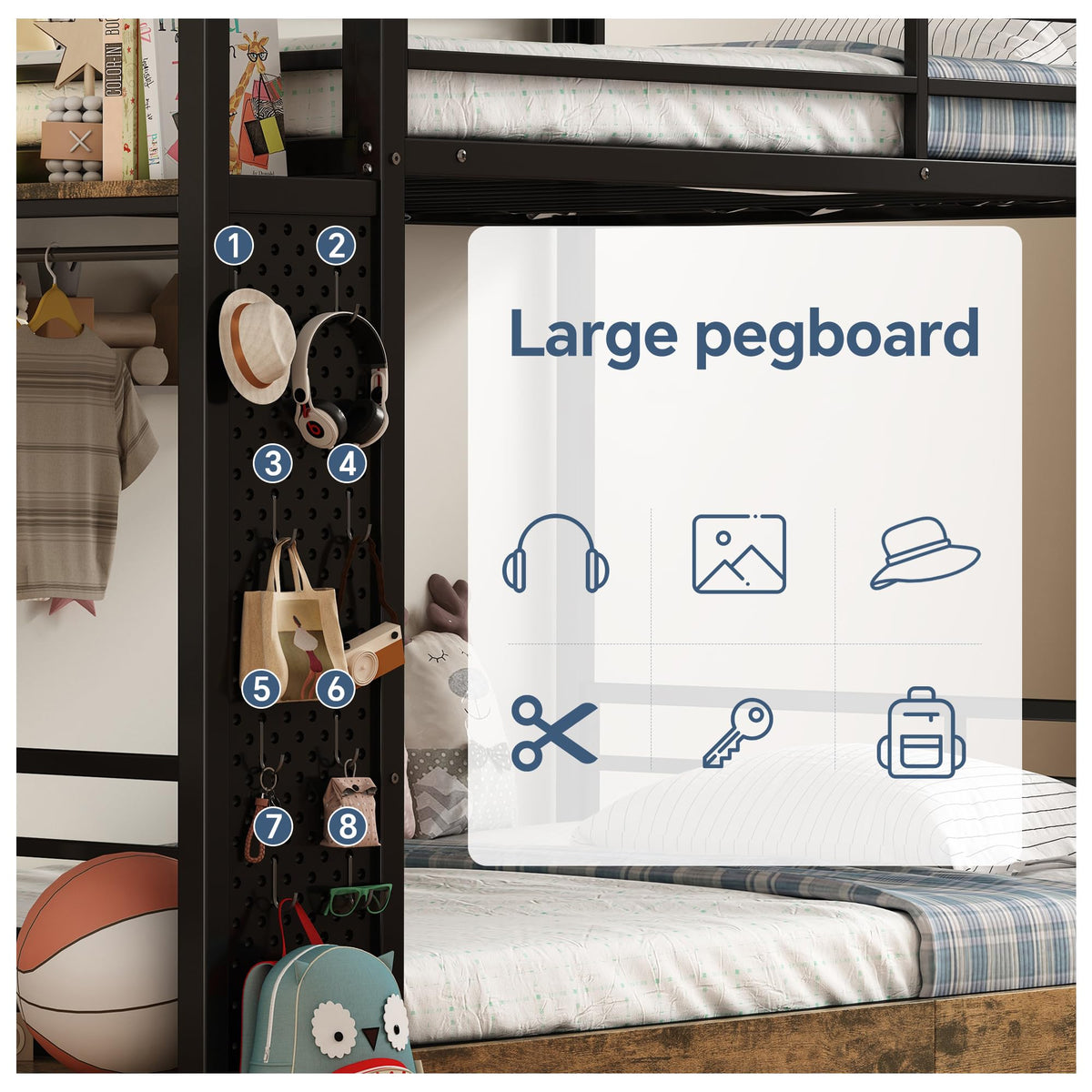 Twin Over Twin Metal Bunk Bed with Storage N910044