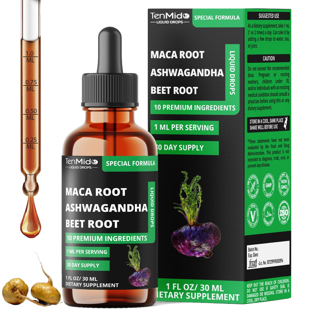 Maca Liquid Drops with Ashwagandha, Fenugreek, Beet Root, L-Arginine, Turmeric, Ginseng O15122