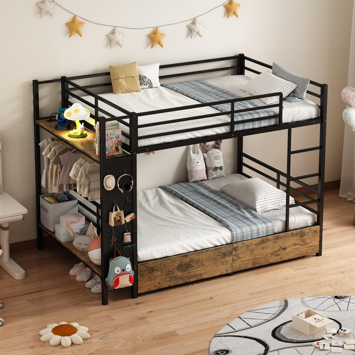 Twin Over Twin Metal Bunk Bed with Storage N910044