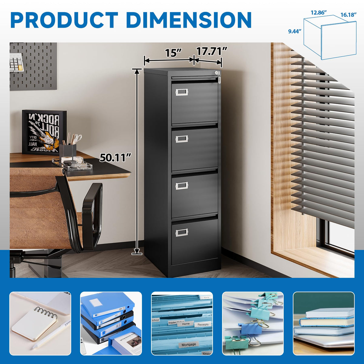 4 Drawer Lock Metal Vertical File Cabinet S94450