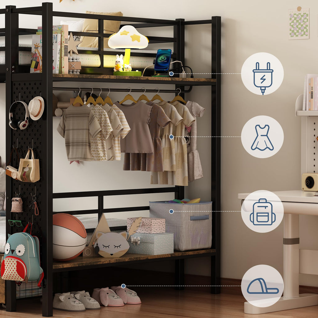 Twin Over Twin Metal Bunk Bed with Storage N910044