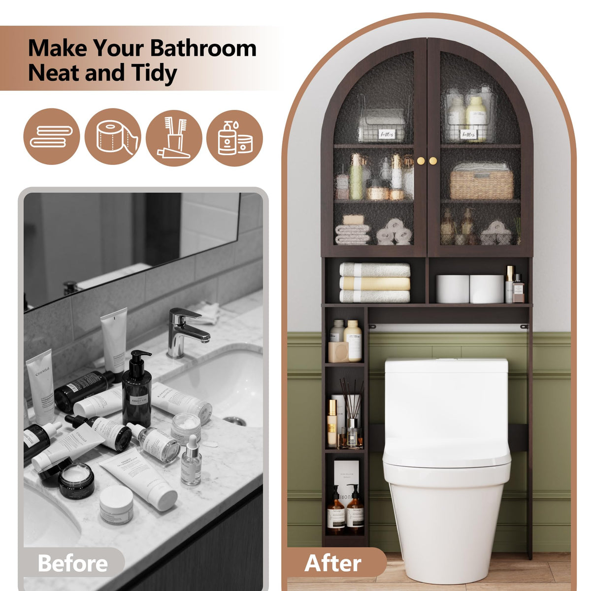 Over The Toilet Storage Cabinet with Acrylic Doors and Adjustable Shelf S6735