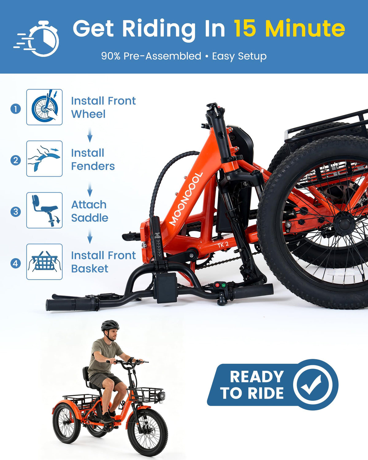 Electric Trike for Adults, 500W 20" Fat Tire Folding Tricycle L61300