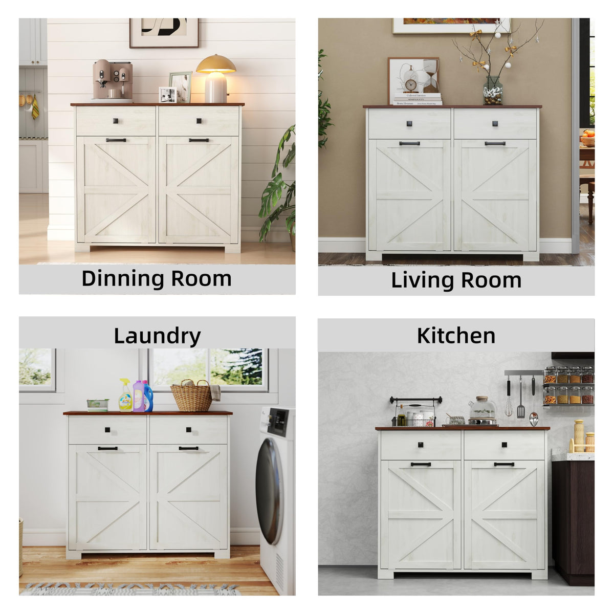 Antique White Wooden Tilt Out Trash Cabinet with 2 Storage Drawers H663