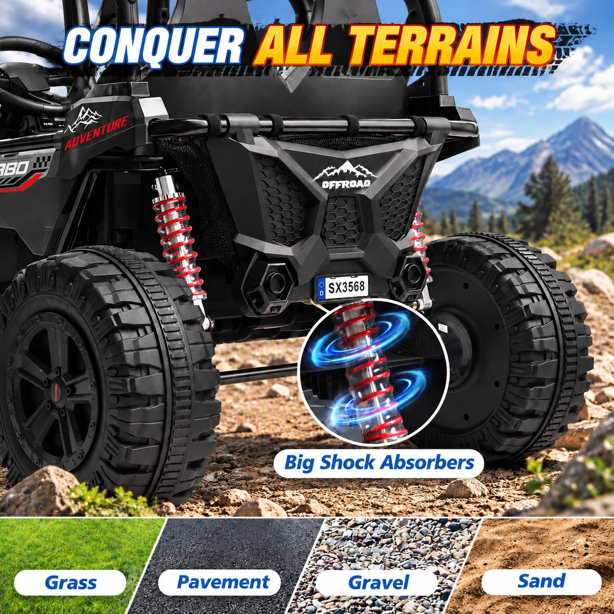 Black 24V 2 Seater Ride On Truck Car with Remote Control H5359