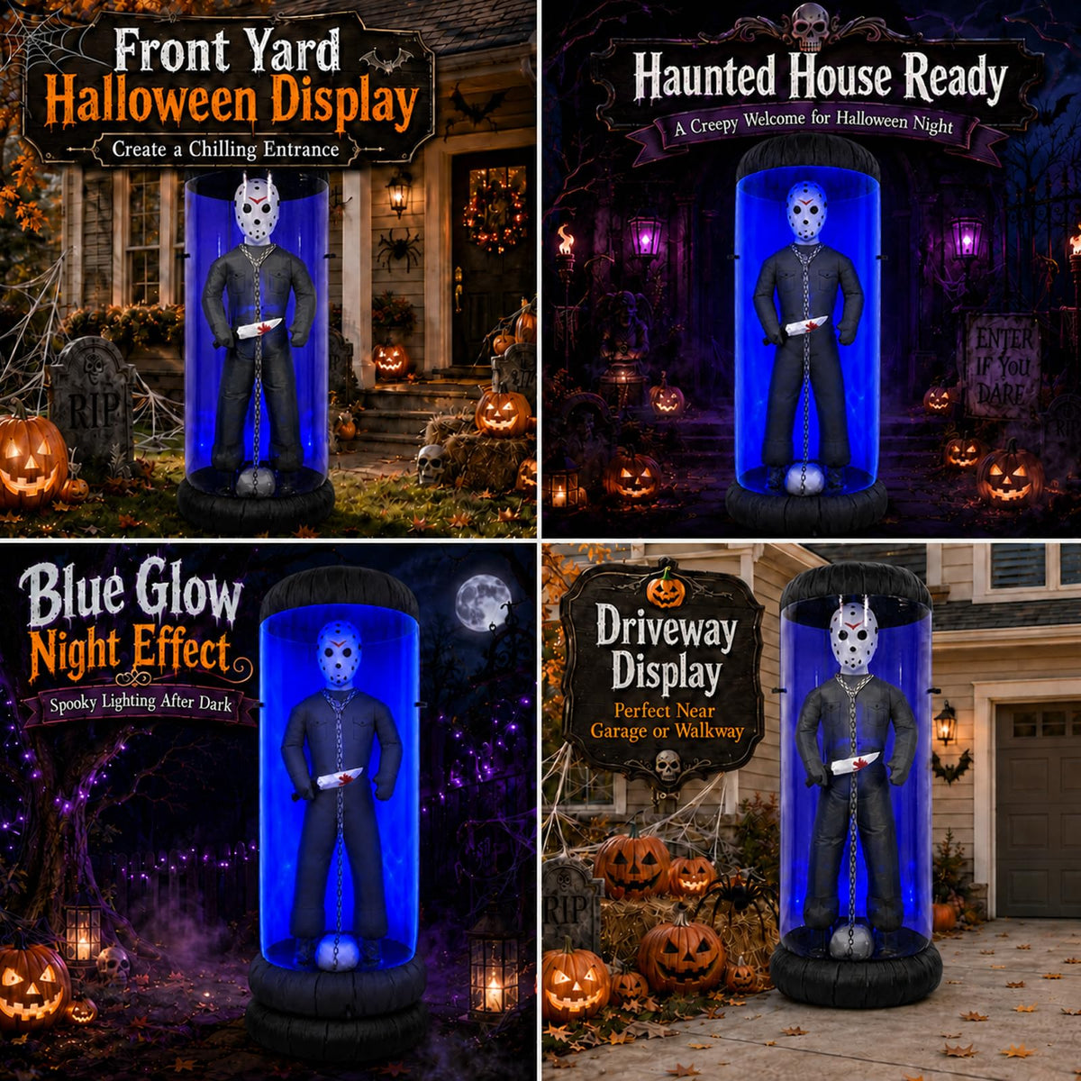 7.6FT Halloween Inflatable Outdoor Decoration with Blue LED Lights T62865