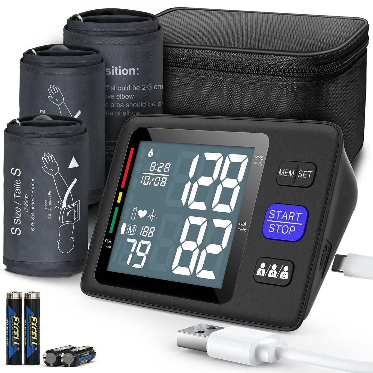 Blood Pressure Machine Upper Arm, 3 Size Cuffs, Automatic Digital BP Monitor, Large Backlit LCD I215386
