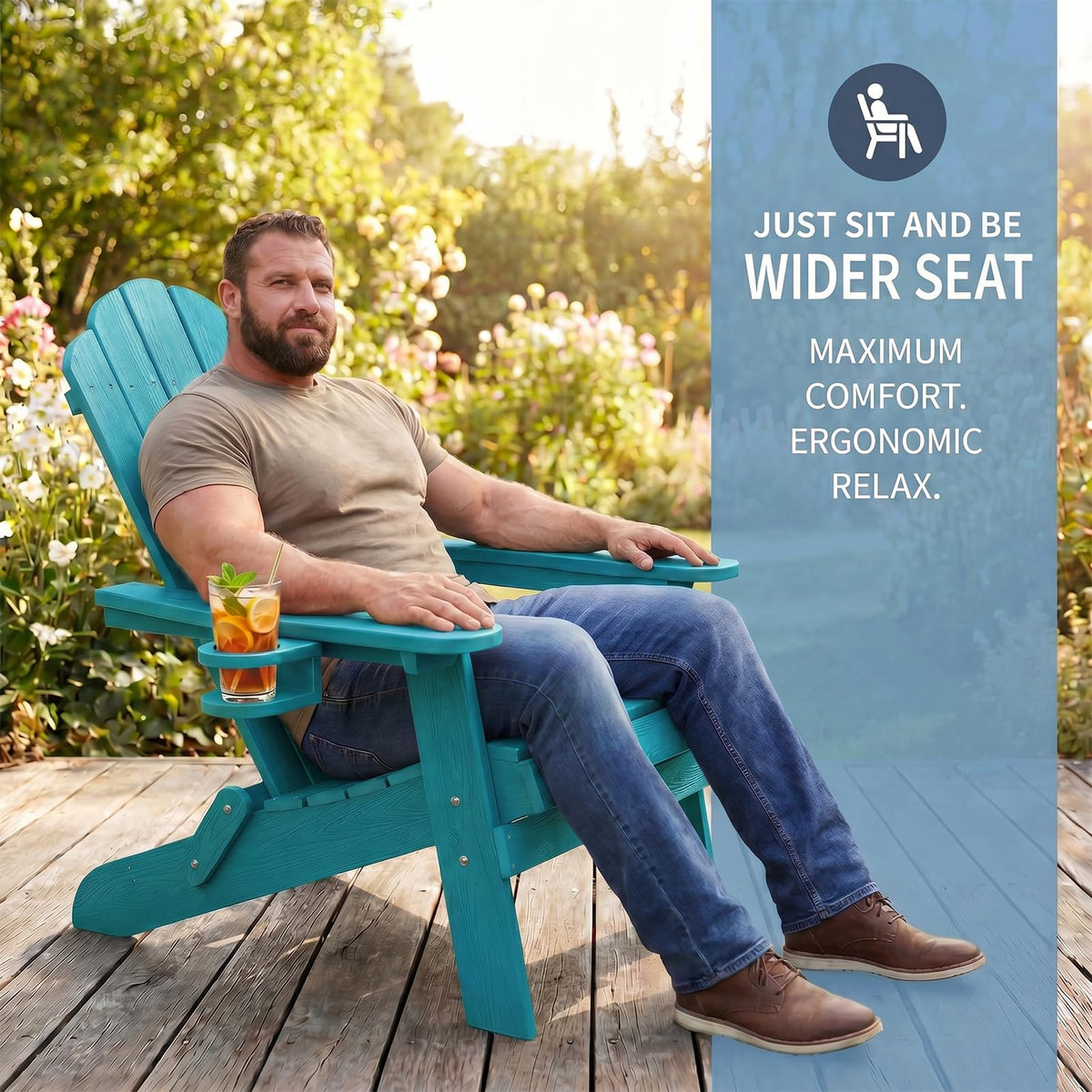 Folding Adirondack Chairs Set of 4 All-Weather Outdoor Chair with Cup Holder A4010