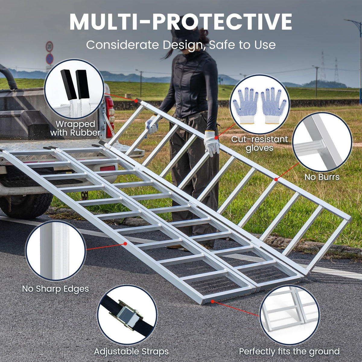77" x 54" Tri-Fold Aluminum Loading Ramp, 1800 lbs Capacity Y377111