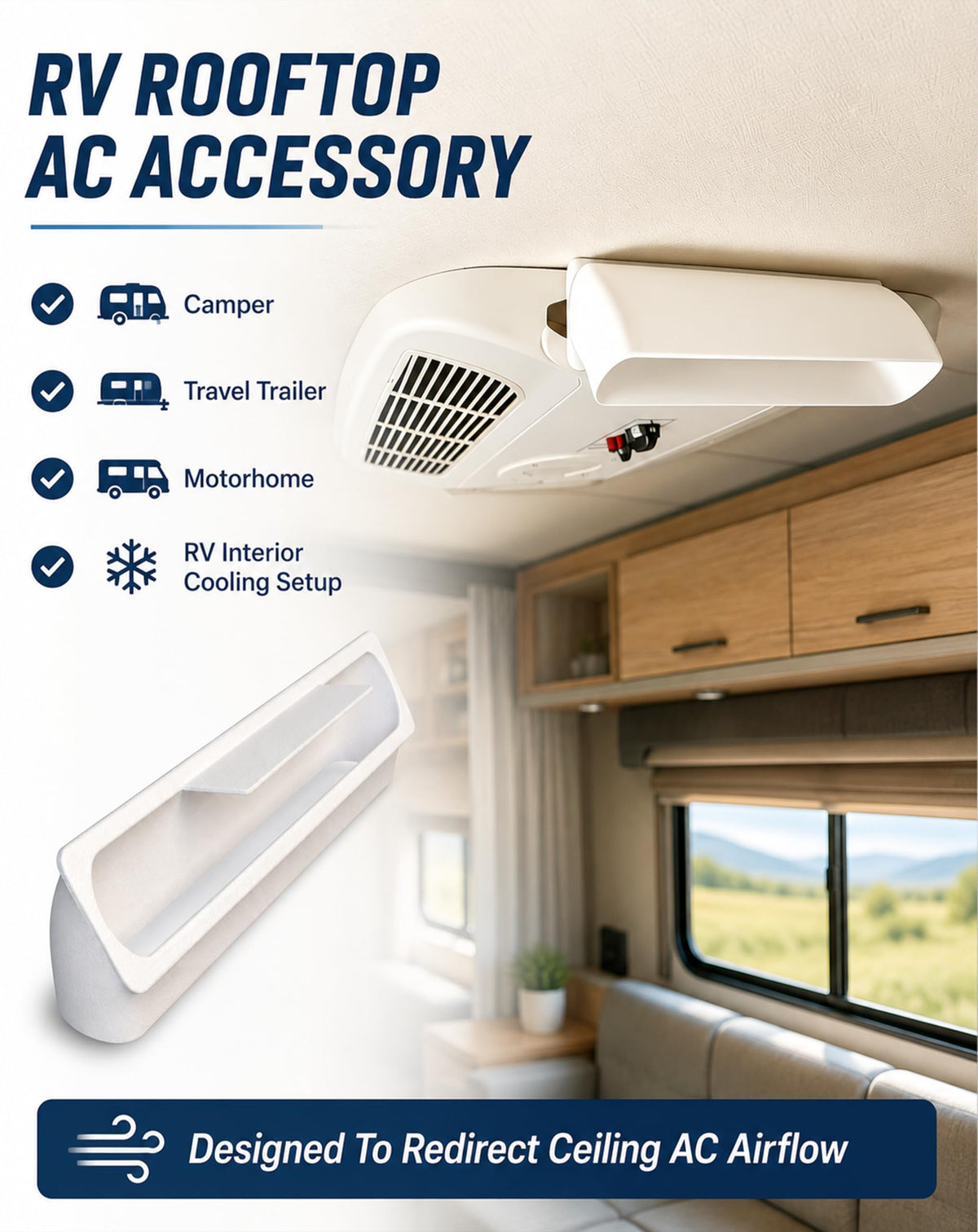 RV Rooftop AC Air Deflector White U10474