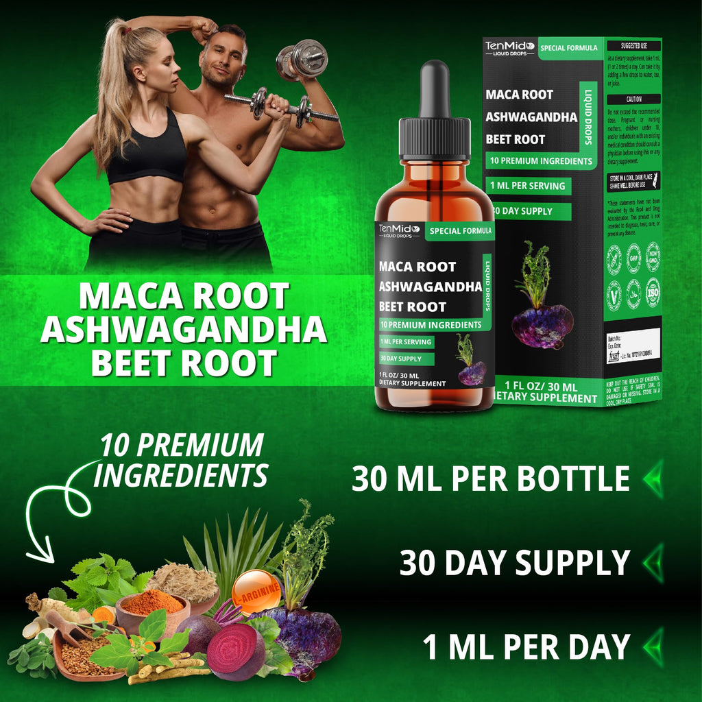 Maca Liquid Drops with Ashwagandha, Fenugreek, Beet Root, L-Arginine, Turmeric, Ginseng O15122