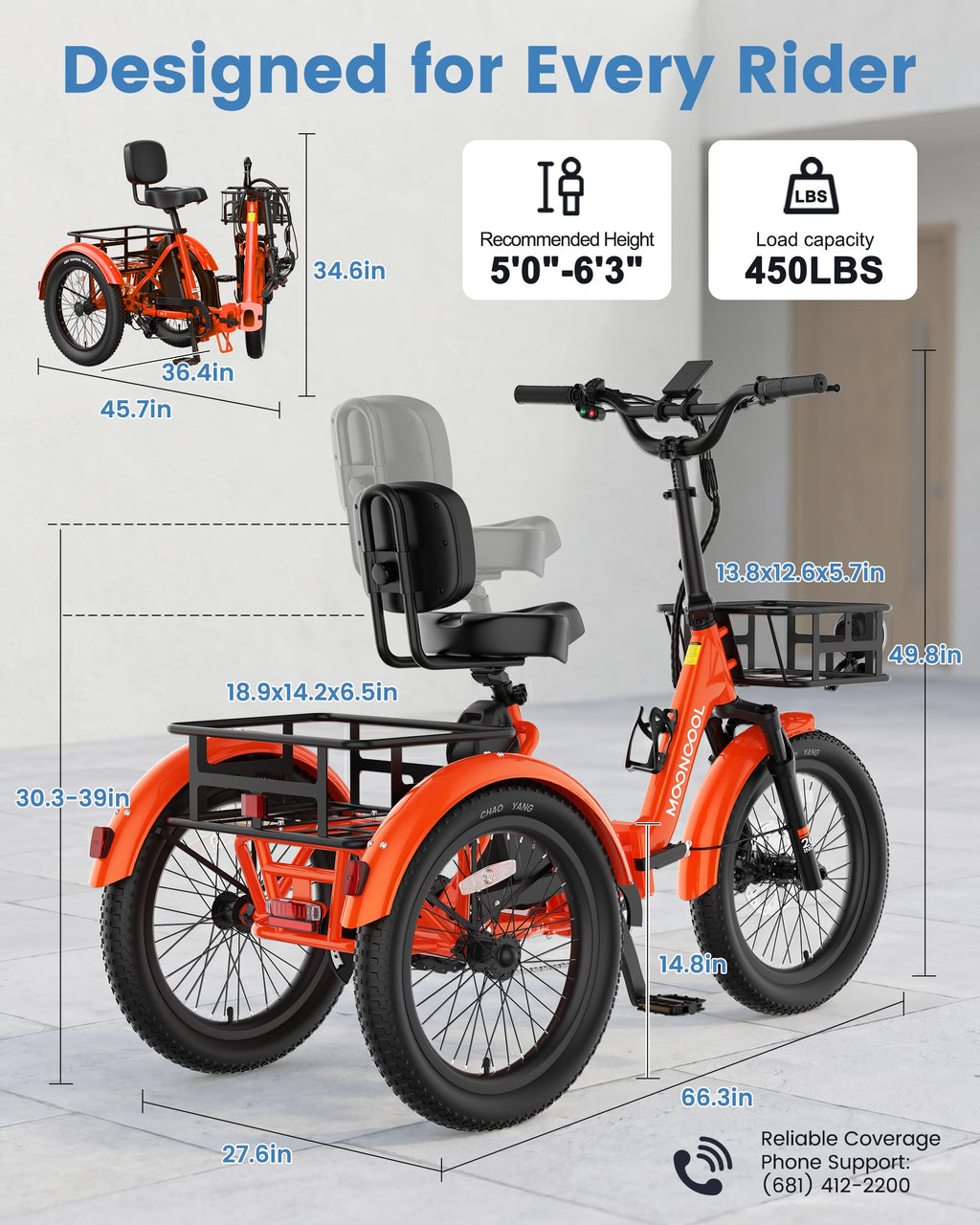 Electric Trike for Adults, 500W 20" Fat Tire Folding Tricycle L61300