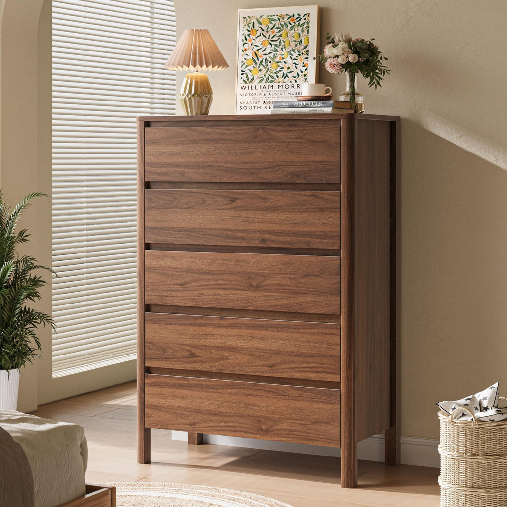 Walnut 5 Drawer Wood Dresser W865682