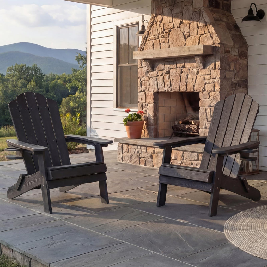 Folding Adirondack Chairs Set of 4 All-Weather Outdoor Chair with Cup Holder A4010