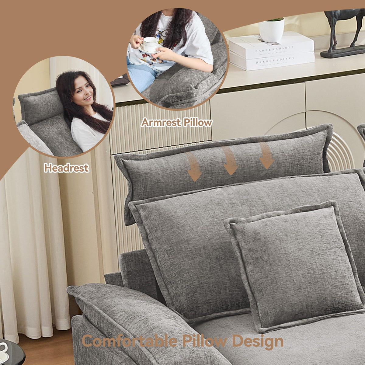 Oversized Chenille Sofa Chair with Ottoman M720880