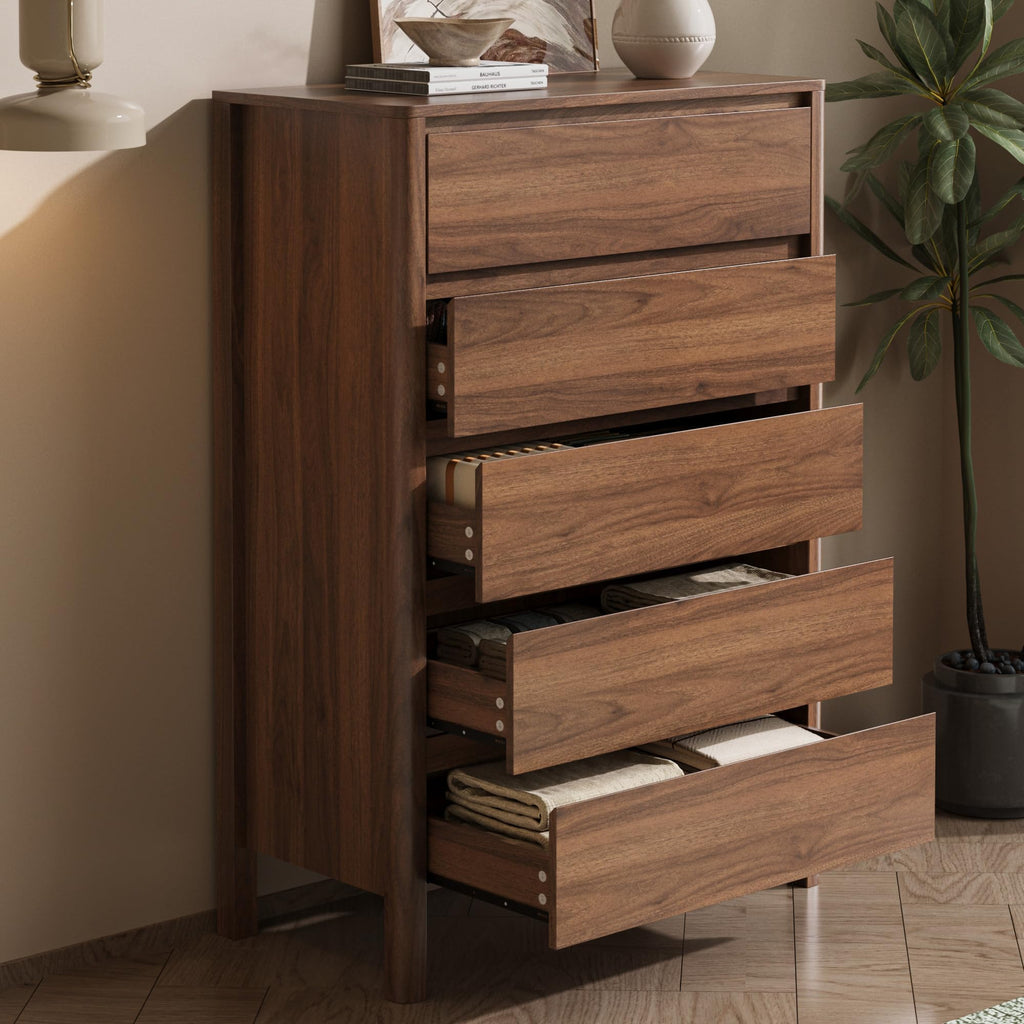 Walnut 5 Drawer Wood Dresser W865682