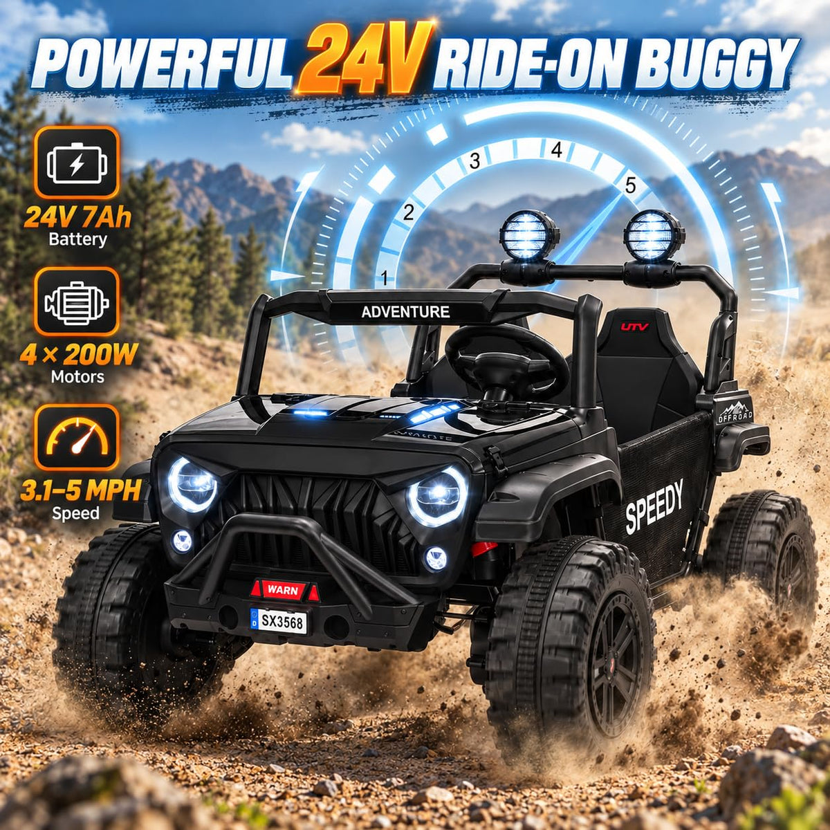 Black 24V 2 Seater Ride On Truck Car with Remote Control H5359