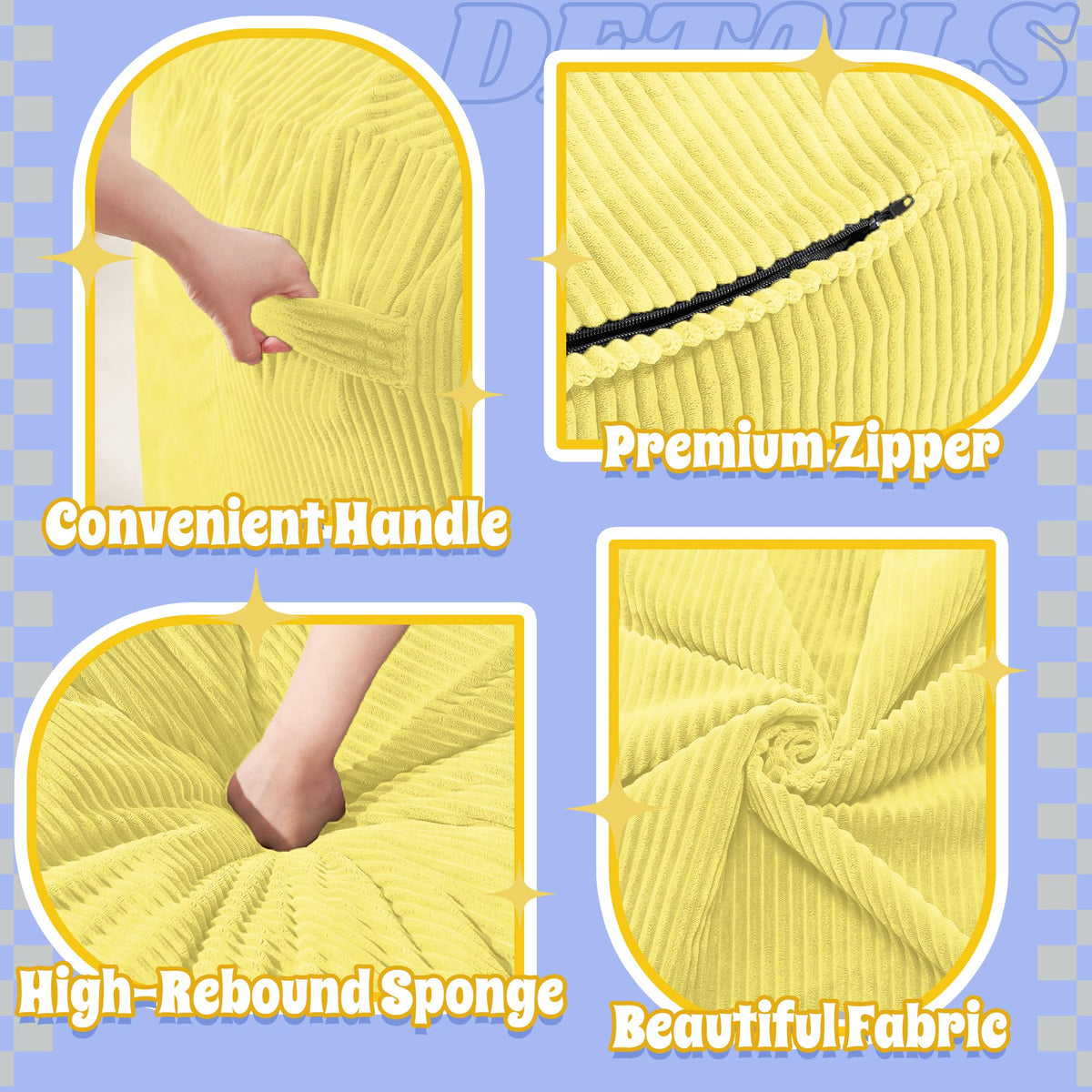 3FT Memory Foam Corduroy Bean Bag Chair E726
