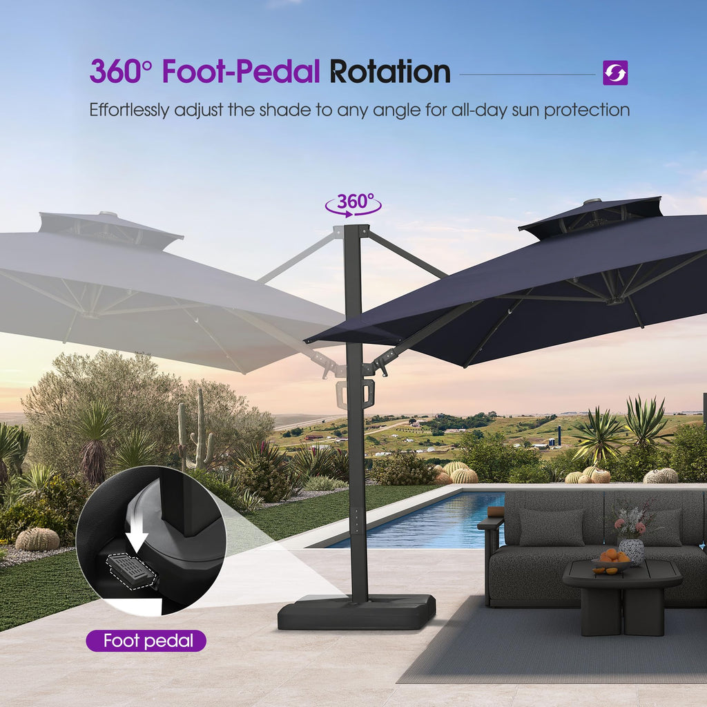 Navy Blue 10' X 13' Dual-Top Cantilever Umbrella with Base B63274
