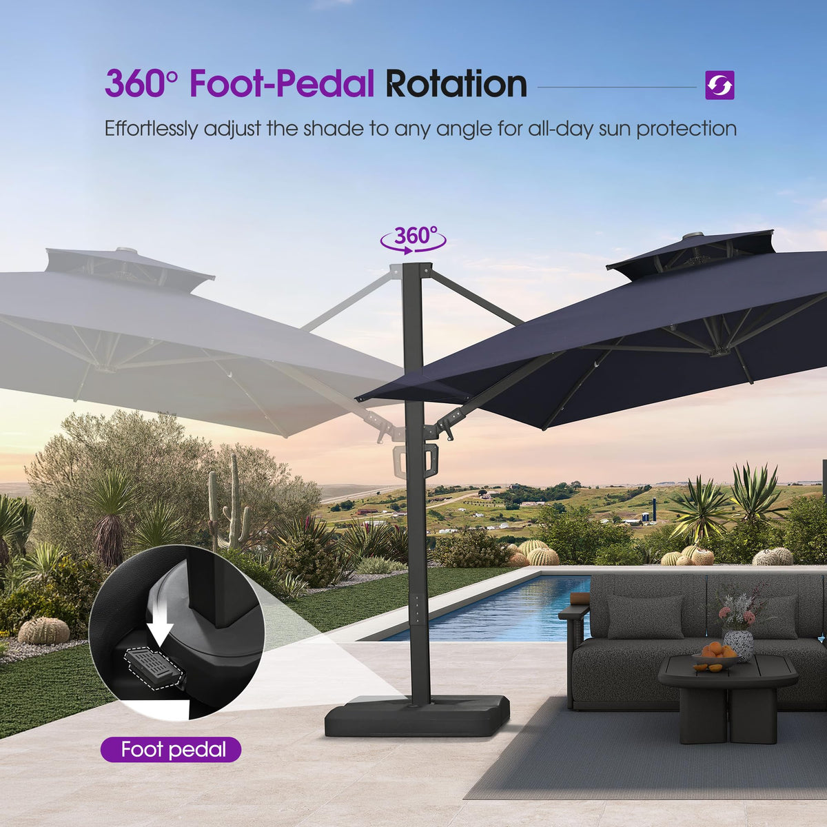 Navy Blue 10' X 13' Dual-Top Cantilever Umbrella with Base B63274
