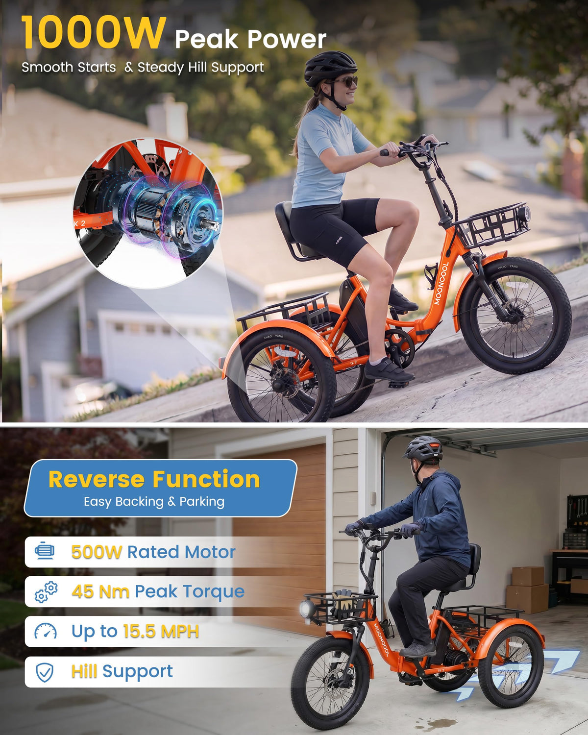 Electric Trike for Adults, 500W 20" Fat Tire Folding Tricycle L61300