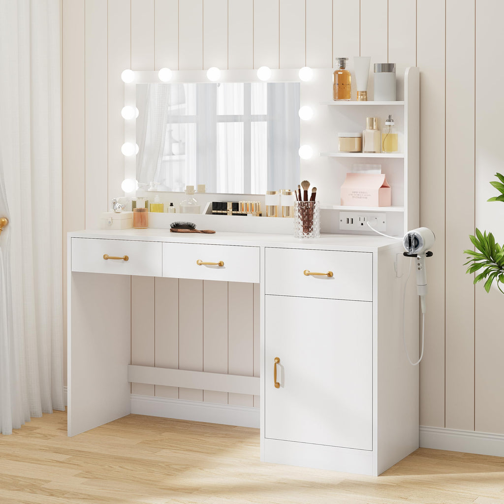 White Vanity Desk with Mirror and Lights M20253