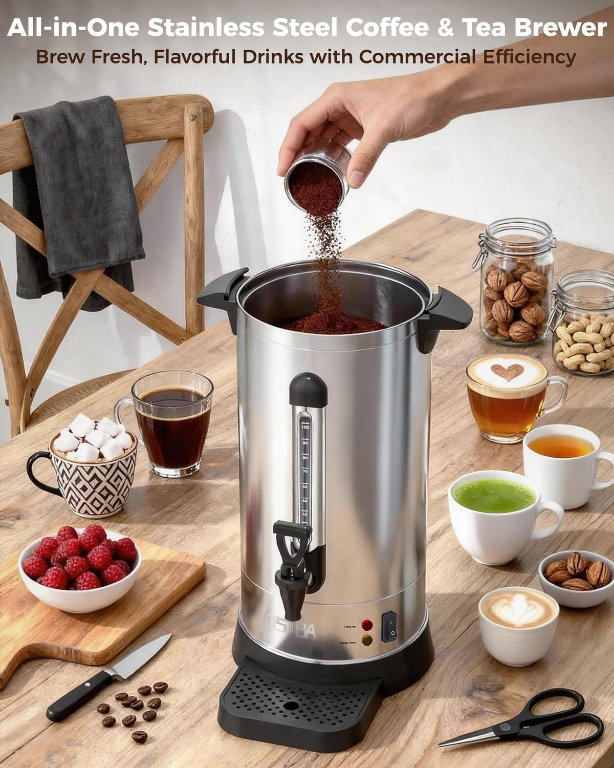 100-Cup Commercial Coffee Urn 15L Stainless Steel Percolator W774132