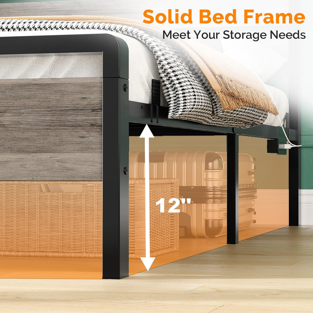 Twin Bed Frame Set of 2 with LED Headboard and USB Charging Station F739
