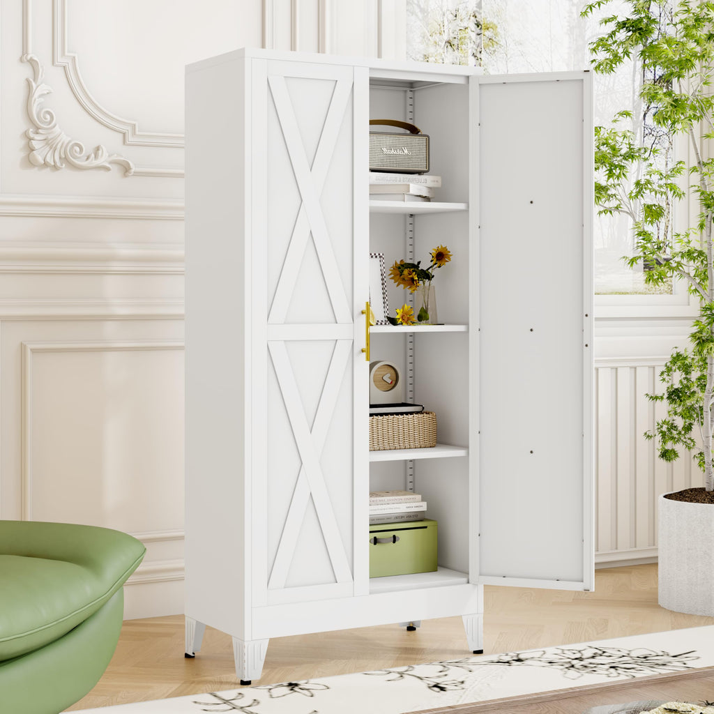 61" Metal Kitchen Pantry Storage Cabinet with 2 Doors and 3 Adjustable Shelves U812417