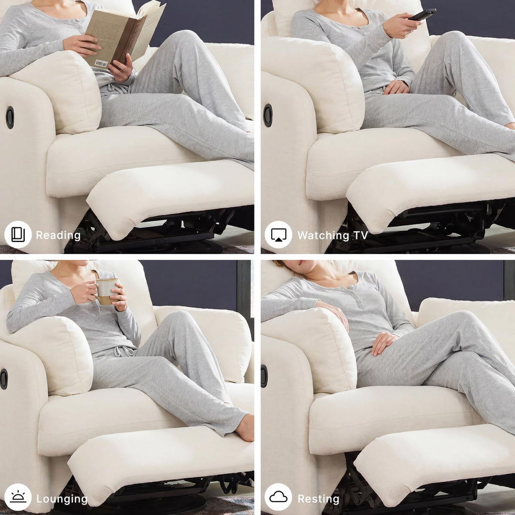 Beige Swivel Glider Recliner Rocking Chair J557