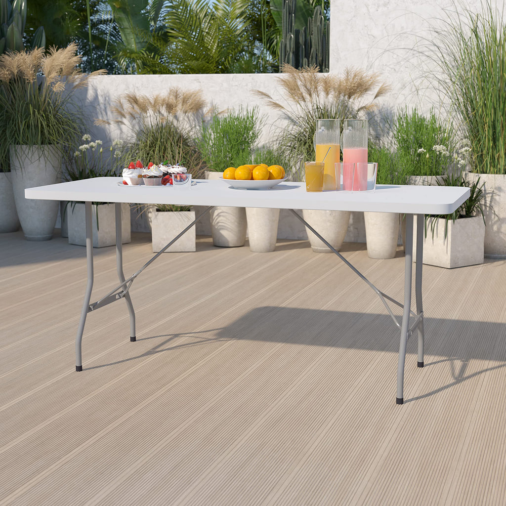 6 Pack 6-Foot Granite White Plastic Folding Table Y33354
