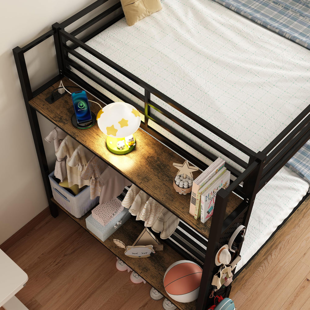 Twin Over Twin Metal Bunk Bed with Storage N910044