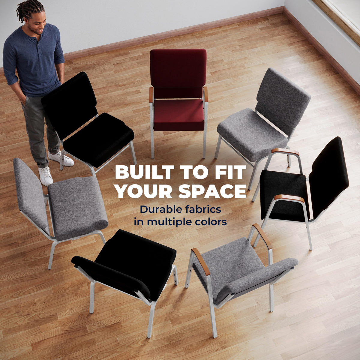 4 Pack Stacking Church Chair in Gray Fabric N6641